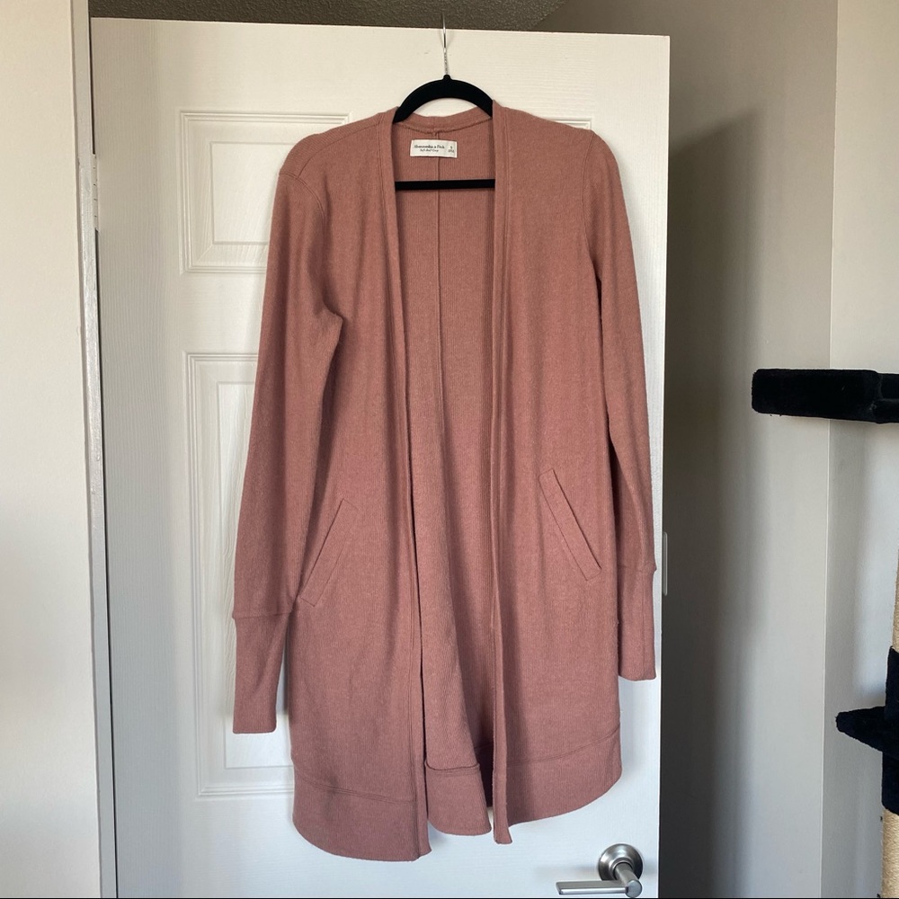 Abercrombie & Fitch rose mauve open front cardigan with pockets, size S